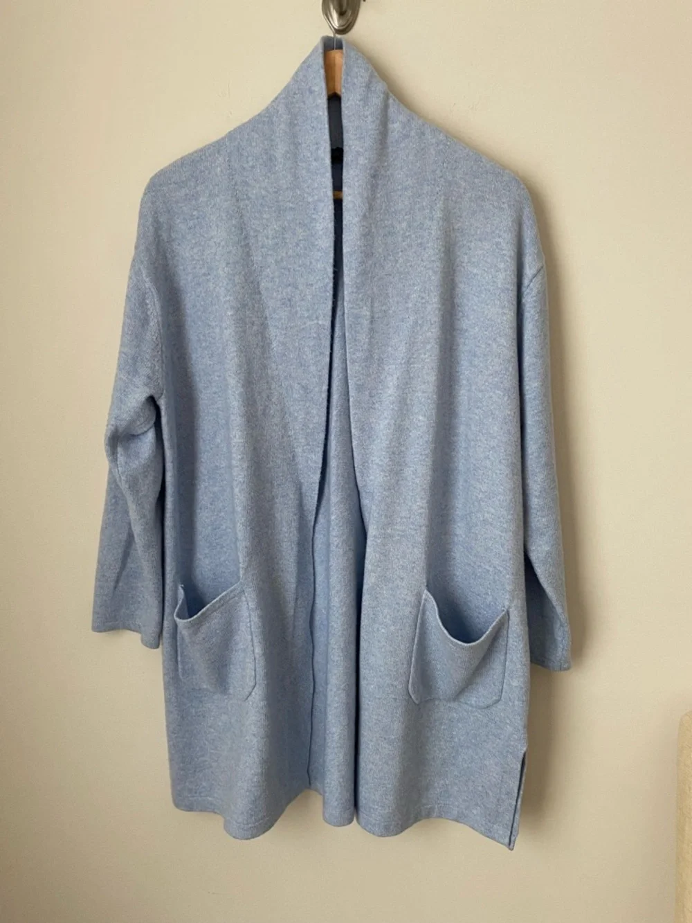 Talbots Heather Blue Long Sleeve Shawl Collar Cardigan Pockets Slits Petite XL - Picture 1 of 6